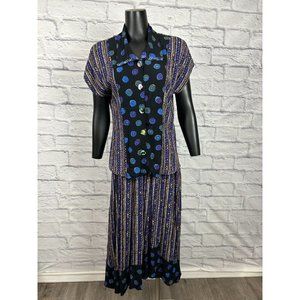 Componix 2 Piece Button Up Top Skirt Ethnic‎ Pattern Sz 6 & 4 Glass Buttons Art